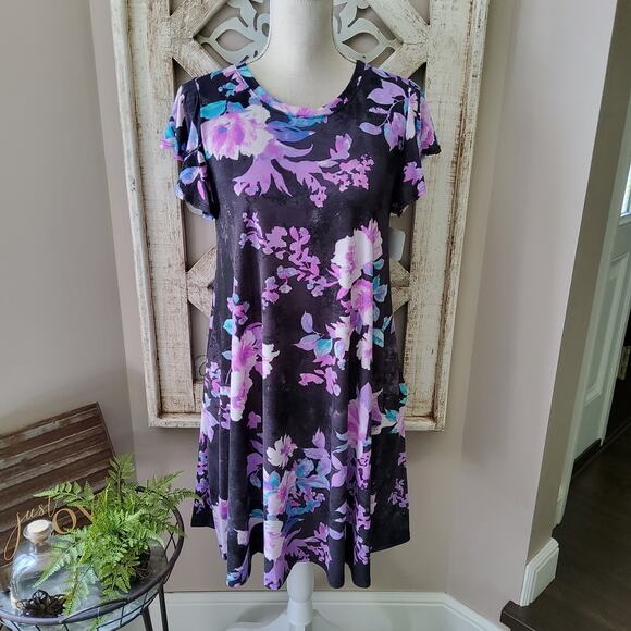 ValMarie Women's Short Sleeve Flowy Swing Shift Midi Dress with Pockets Floral - Picture 2 of 16